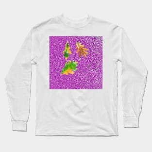 Rainy Leaves on Light Purple Terrazzo Background Long Sleeve T-Shirt